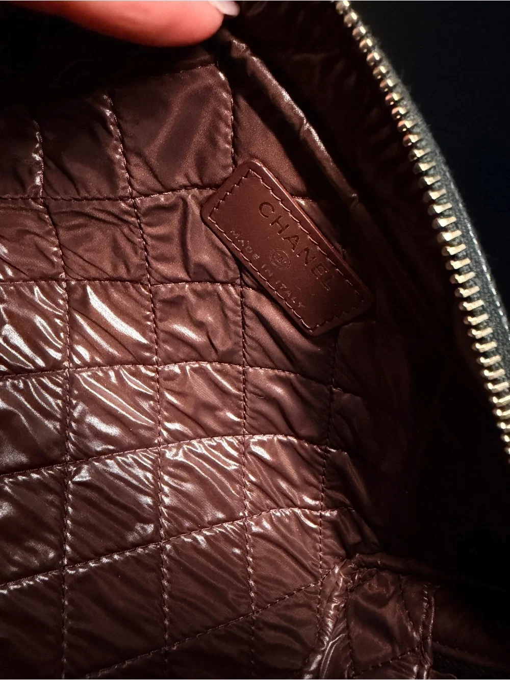 Chanel Black Quilted Caviar Toiletry Case With Chain